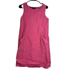 Charlie B Dress Women's Petite Small Valentine's Day Smock Pink Linen Sleeveless